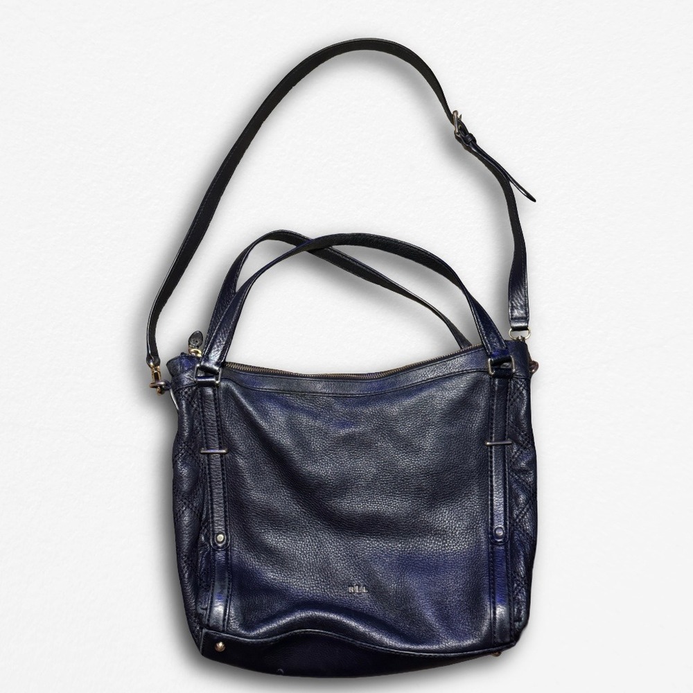 Lauren Ralph Lauren Black Pebbled Leather Hobo Bag Y2K Crossbody Shoulder Bag